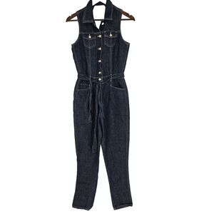 Gap 1969 Linen Blend Utility Denim Jumpsuit Sleeveless Blue XS